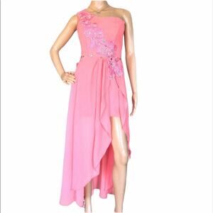 Women Custom Made One Shoulder Embroidered Floral Asymmetrical Formal Dress M/L